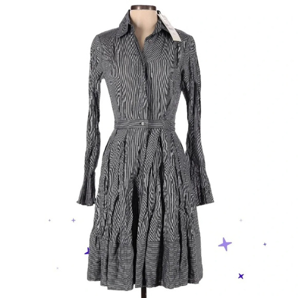 Charles Nolan black and gray striped button front long sleeve maxi dress… - Picture 1 of 7